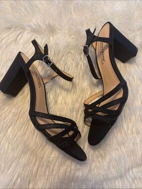 Badgley Mischka black block heel evening sandals sz 6.5